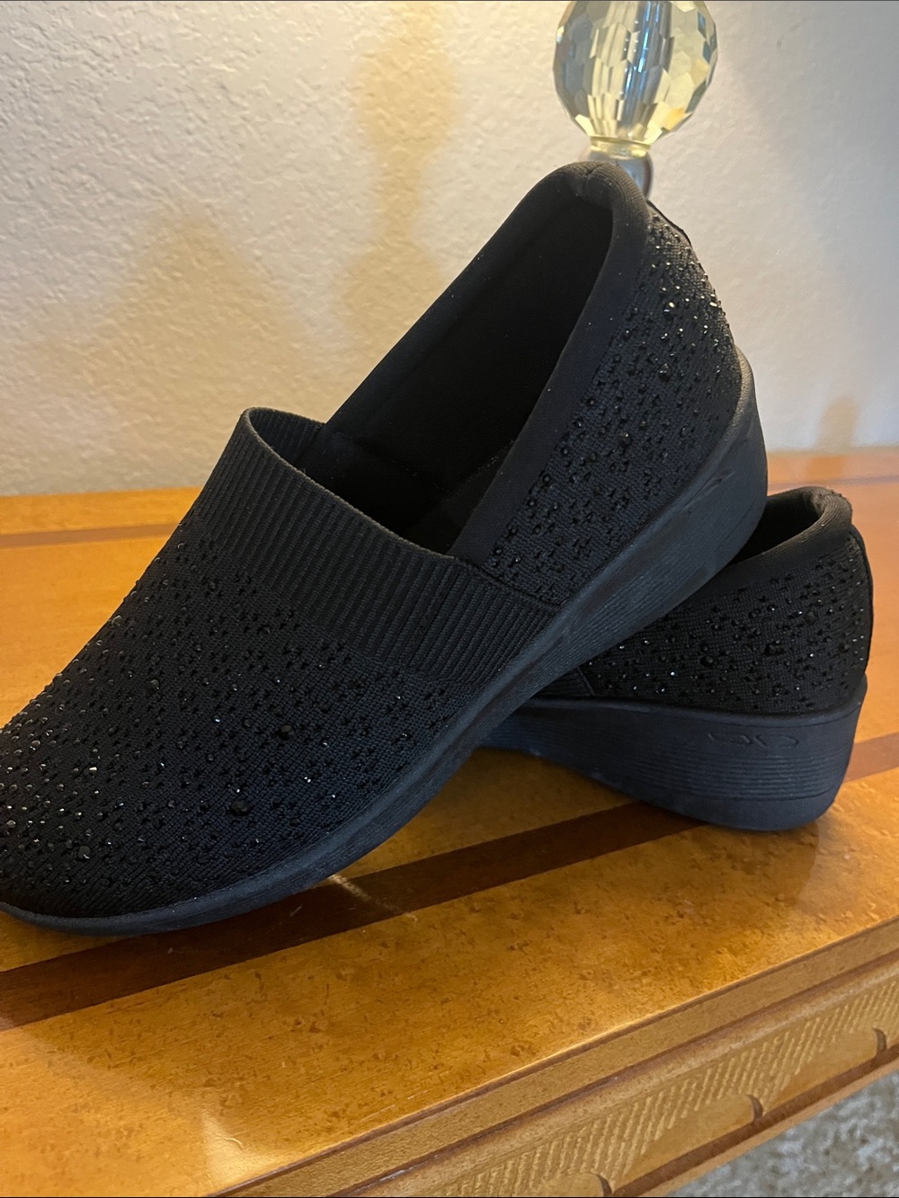 Women's Slip-On Moccasins with Sparkle Accent in Black